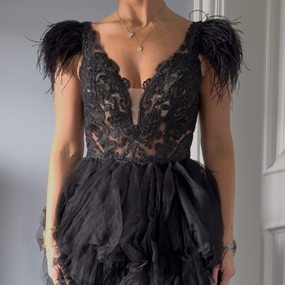 Alyce Paris Gray Maxi Ruffled Tiered Dress